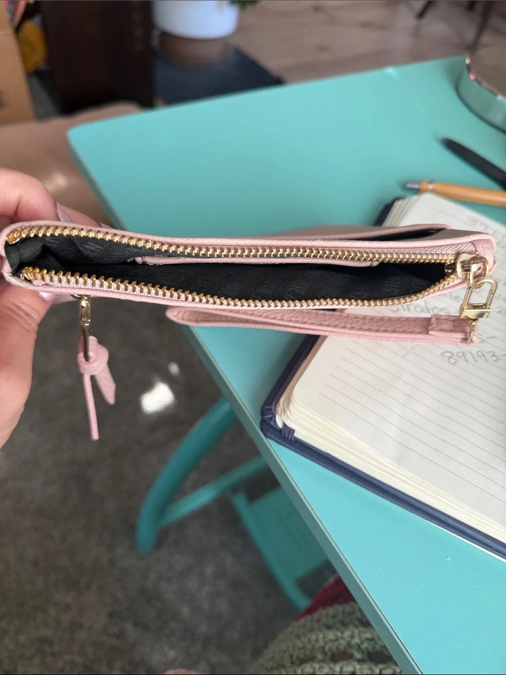 Steve Madden Blush Pink Wristlet leather purse clutch gold trim wallet